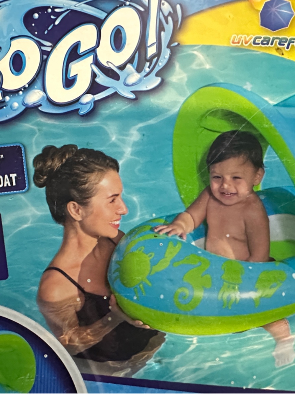 H2OGO! Inflatable Shaded Baby Boat - Blue & Lime Green